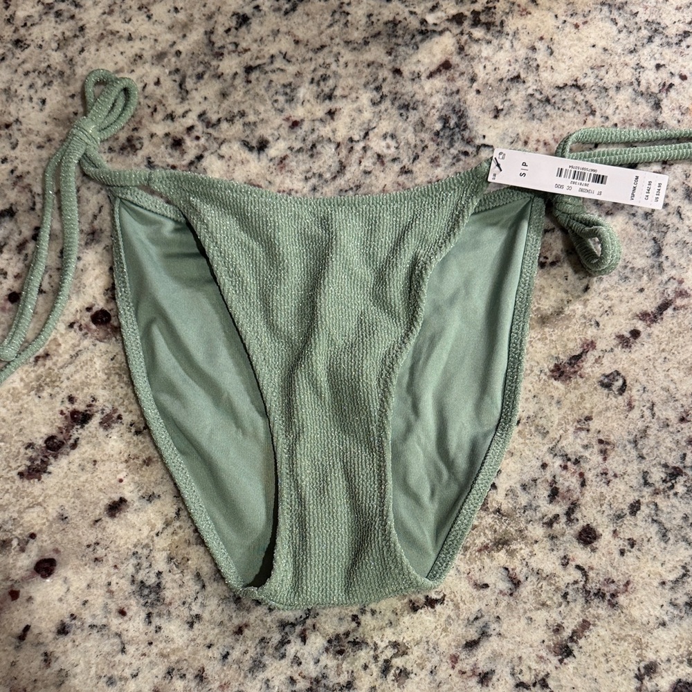Victoria Secret PINK Sage Green Textured Tie-Side Bikini Bottoms